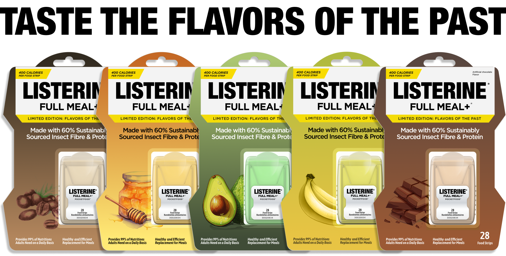 all 5 favlors of listerine full meal + with the title taste the flavors of past above