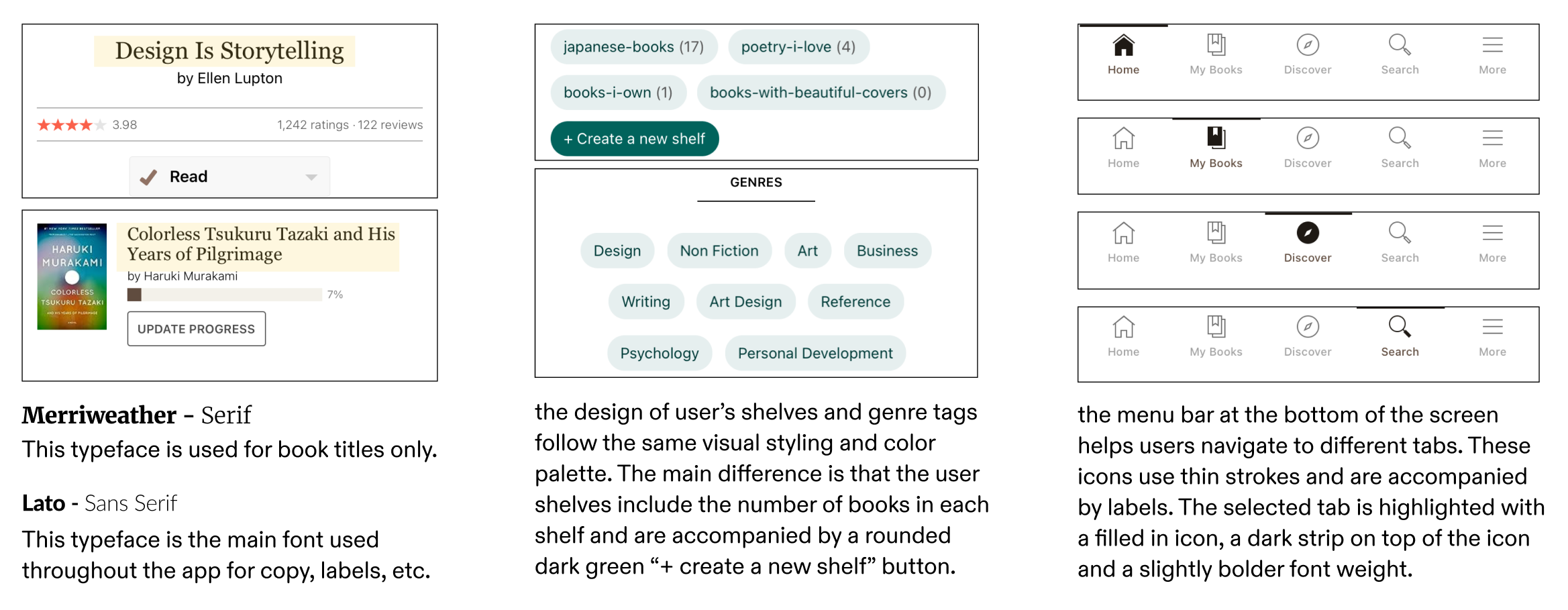 Visual design patterns in the interface of the goodreads app