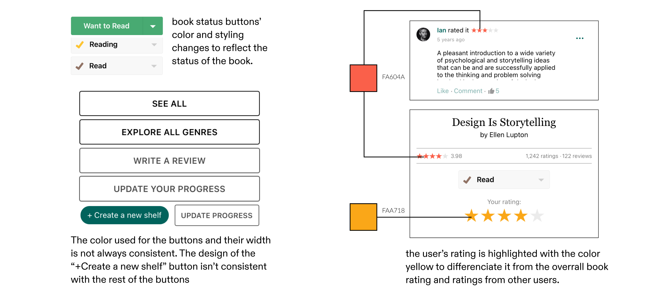 Visual design patterns in the interface of the goodreads app