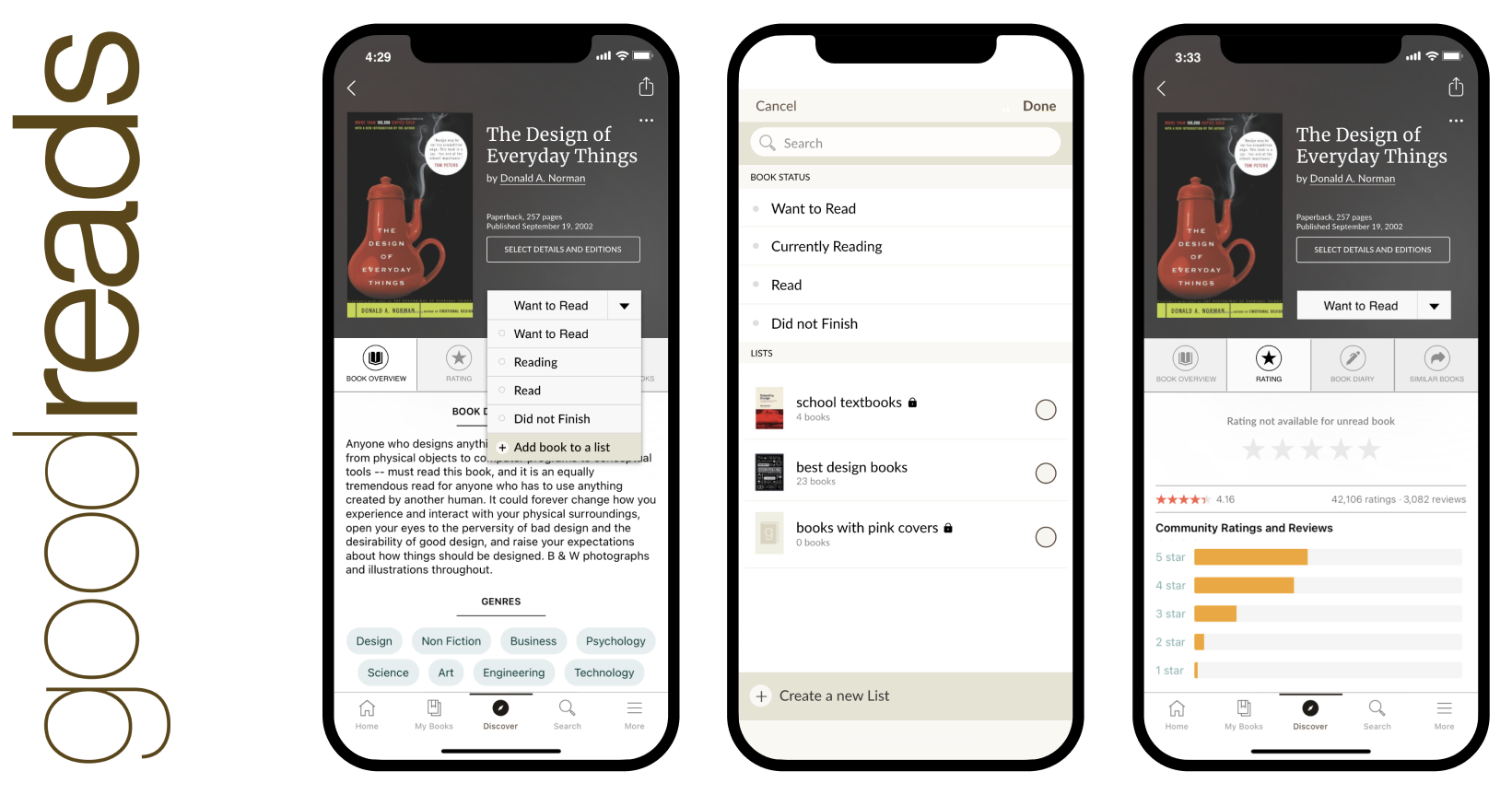 overview image of the proposed UI redesign for the goodreads app 