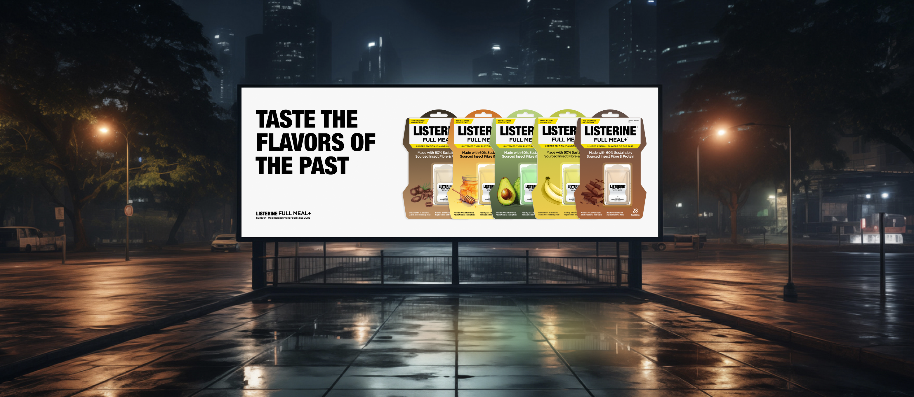 all 5 favlors of listerine full meal + shown on a billboard